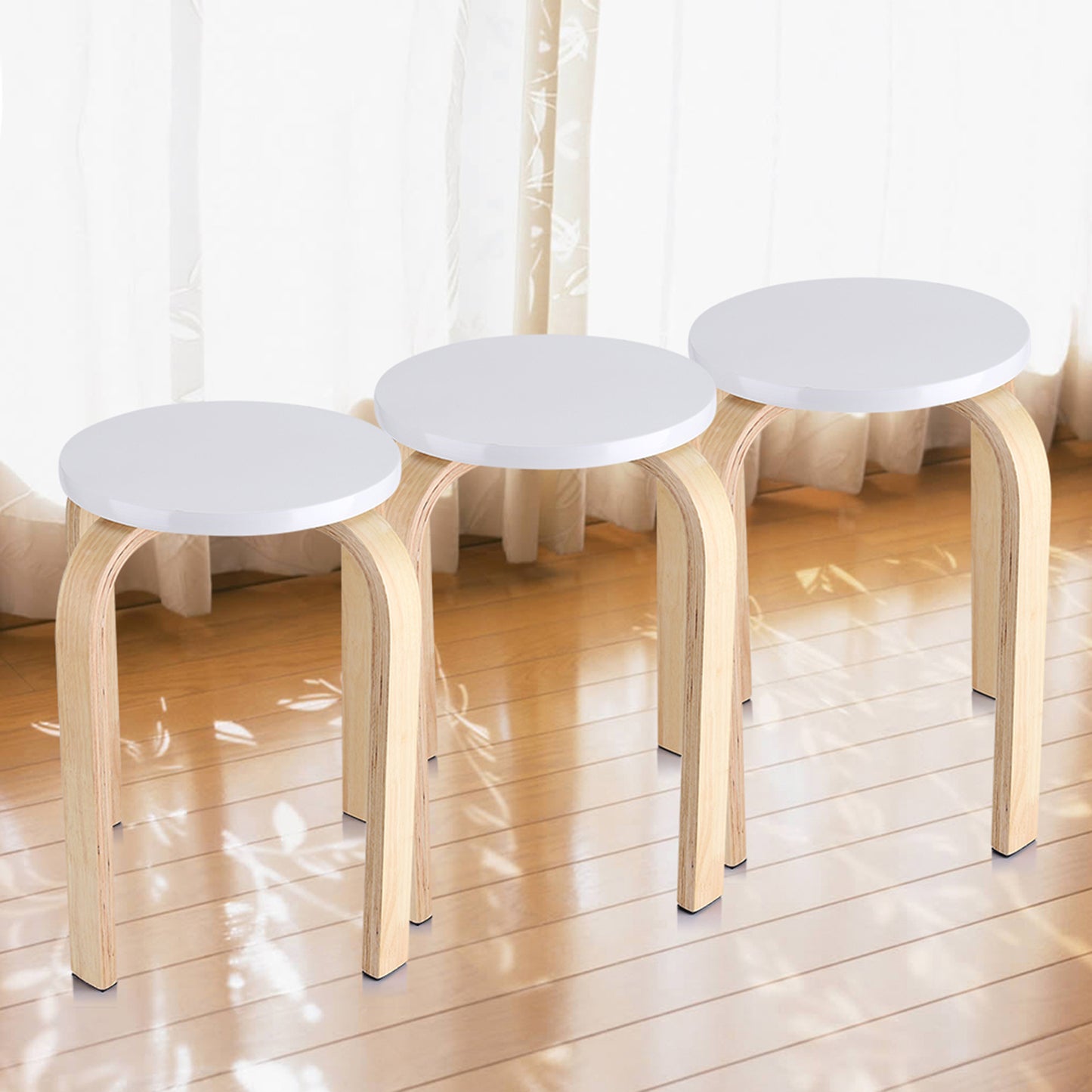 1Pc AntiSlip Bent Wood Stacking Stool Candy Color Home Furniture Kids Room Decor White